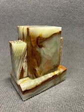 Italian Art Deco Marble Display Plinth Stand Base in Green Onyx - 11 x 7 x 12cmH