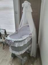 Baby Crib Large Grey Wicker