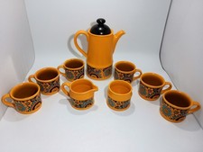Sadler Tea Coffee Set, Vintage / Retro Yellow Stoneware Floral - Pot, Cups, Jug