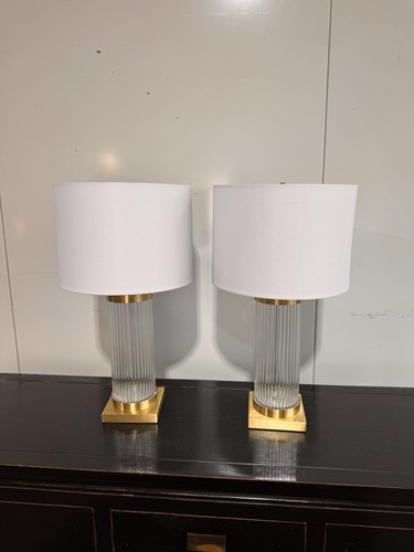 Pair gold glass lamps - gold,