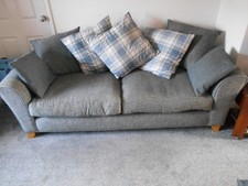 contemporary 3-seater sofa pre-owned grey cushion backed oak feet 220cm long