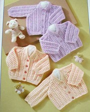 (BC19) KNITTING PATTERN - 4 DK BABY CARDIGANS TO FIT PREMATURE 30-56 CM / 12-22"