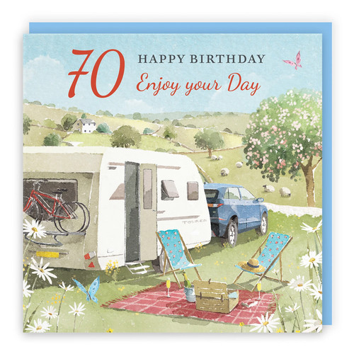 70th birthday card - 70th, caravan