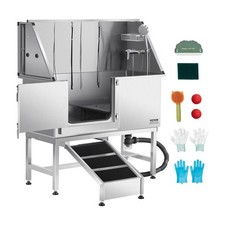 VEVOR 127 cm Dog Grooming Bath Tub Stainless Steel w Ramp Water Filter Left