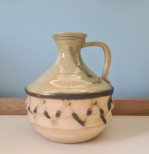 Vintage Dumfriesshire Moffat Studio Pottery - Beige and Green Handled Small Vase