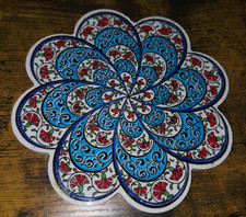 Ceramic Trivet Floral Iznik Turkish Scalloped Tile Decor