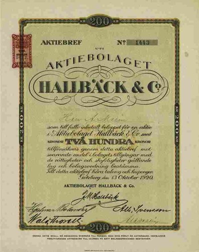 Hallbäck co aktiebolaget - hallbäck,