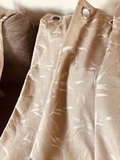 Eyelet Curtains Zen leaf design Gold Beige pair lined  width 45”each by 55" drop