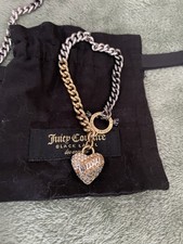 Juicy Couture Bracelet with Large Heart Charm With Stones In Green And White.