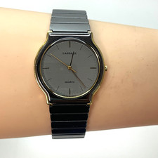 Seiko Lassale Qz Men's Watch Two-Tone Gold & Black SS Bracelet Japan Made#896A