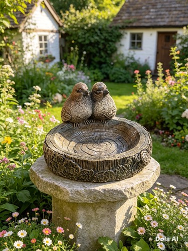 Birds log garden bird bath - log,