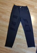Ladies Boohoo Black Extreme Ripped Straight Leg Frayed Hem Jeans Size 6