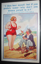 Old Comic SEASIDE FAT LADY SWIMMING COSTUME BEER BOTTLE PINT AT SOUTHEND ON SEA