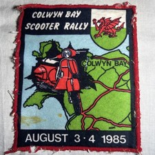 Colwyn Bay Scooter Rally Patch 1985 Wales 12cm X 14cm Vintage Fabric 