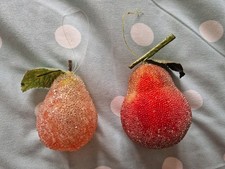 Pair Of 90s Sparkly Plastic Moulded Pear Christmas Tree Decorations