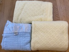 Vintage cellular double blankets 1 blue (Diana Cowpe) & 2 yellow