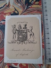19th cent Armorial EX-LIBRIS BOOKPLATE  ~  Stewart Mackenzie of Seaforth