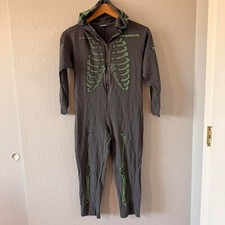Zara Kids Gray Green Skeleton Hooded Jumpsuit Pajamas Glow in Dark PJs Size 9-10