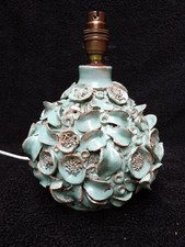 VINTAGE STUDIO POTTERY TABLE LAMP CERAMIC FLORAL DESIGN GREEN COTTAGECORE
