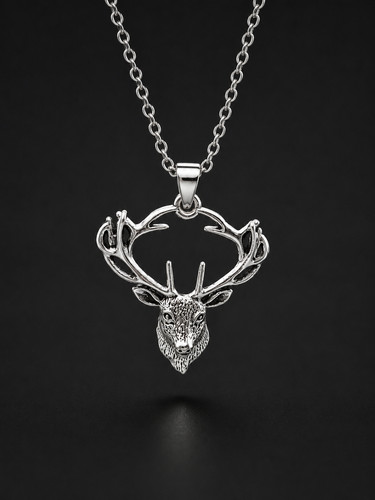 Silver stag head - pendant, a