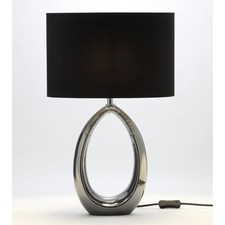 Ceramic Table Lamp Black Shade Drum Bedside Living Room Light