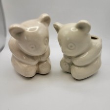 Vintage Pair 1930's Heager Ceramic Planter Miniature Teddy Bears Cream #641 