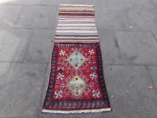 Antique Worn Hand Made Traditional Oriental Wool Red Kilim Bag Runner 172x61cm