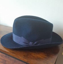Vintage Gentleman's Homburg, Trilby Hat, Made In Uk, Blue Felt