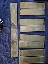 VINTAGE PAIR BRASS DOOR PUSH PLATE 2 OFF  - RECLAIMED 11 7/8 INCH X 3 INCH 