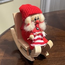Vintage Swedish Tomte Woman Knitting In Rocking Chair Figurines