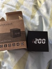 Cube Click Clock Sound Control Alarm 15:46 Display, Black Wood Design