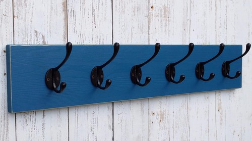 Vintage blue wooden coat rack - vintage,
