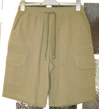 Mens Khaki Elasticated Waist and Front Tie Cargo Shorts - size L