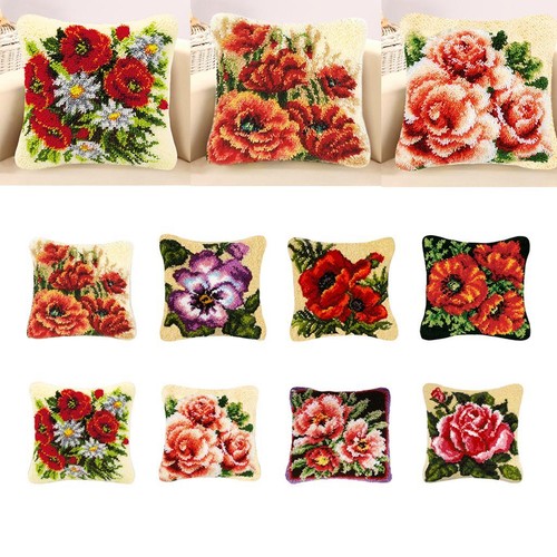 Flowers latch hook kit cushion - flowers,