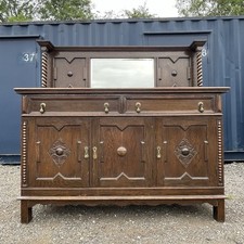 Stunning Antique Barley Twist Oak Sideboard & Mirror Section By W. Richardson