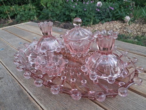 Vintage pink glass vanity - vintage,