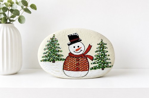 Hand painted christmas pebble - hand,