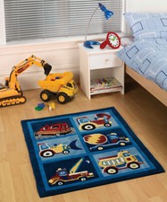 Kids Blue Rug for Boy Trucks