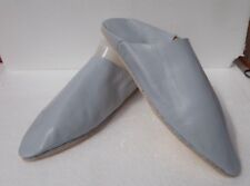 UNISEX MOROCCAN LEATHER POINTED BACKLESS MULES / SLIPPERS * GREY * ALL SIZES