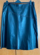 M&S Black Real Leather Pencil Skirt Size UK 18