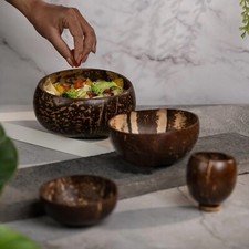 [Set of 4] Coconut Bowls 900ml, 500ml, 200ml, 150ml for Meals, Salads, Smoothie