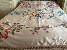 VINTAGE ITALIAN DOUBLE BED SPREAD COVER  WITH CROCHET EDGING,,,1960”