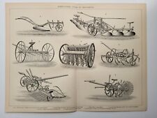 Old Vintage Antique Print Agriculture Types of Implements Plough Rake Drill 1901
