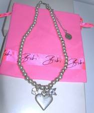 BIBI BIJOUX **AMAZING** ROW OF BALLS HEART CRYSTAL CHARM NECKLACE 17" TO 21" QVC