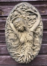 Goddess green lady oval pagan wall plaque STONE home garden ornament 20"/51cmH