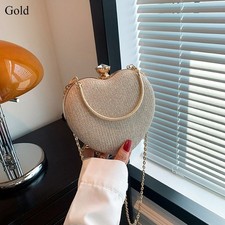 Evening Clutch Bag Womens Lady Bag Shiny Handbag Heart Shape Fashion Chain Bag