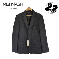 Mish Mash Blazer Suit Jacket XL Hand Finished Wool & Rayon Blend Grey Coat