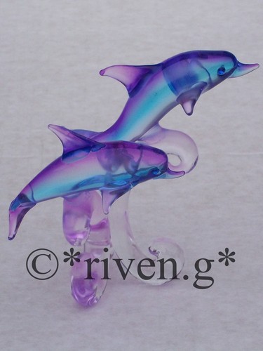 Dolphins figurine glass unique - dolphins, figurine@glass