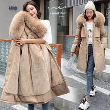Women's Fleece Lined Parka Hooded Jacket Ladies Winter Warm Long Outwear Coat