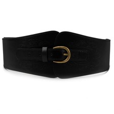 Elastic Waist Belt Black Vintage Wide Band Waspie Belt Leather Retro Waistband